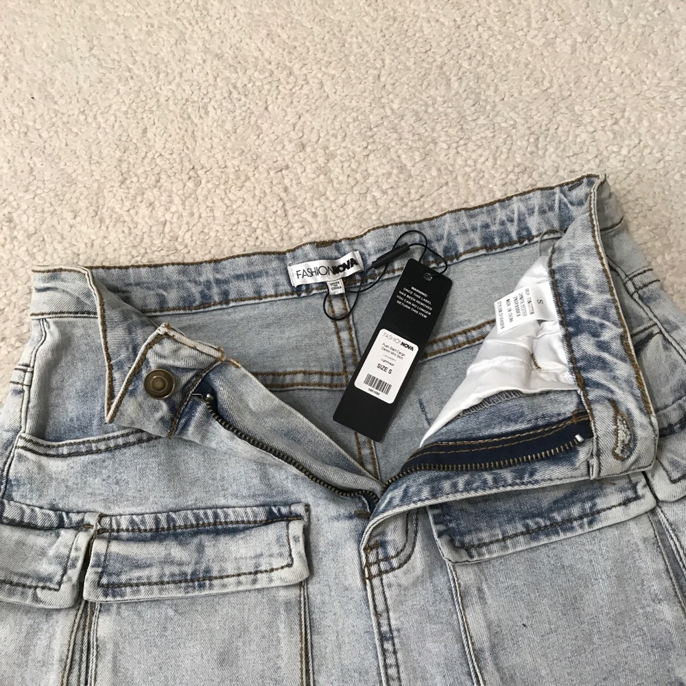 Fashion Nova Cargo Denim Mini Skirt Light Blue Size S - Picture 7 of 13